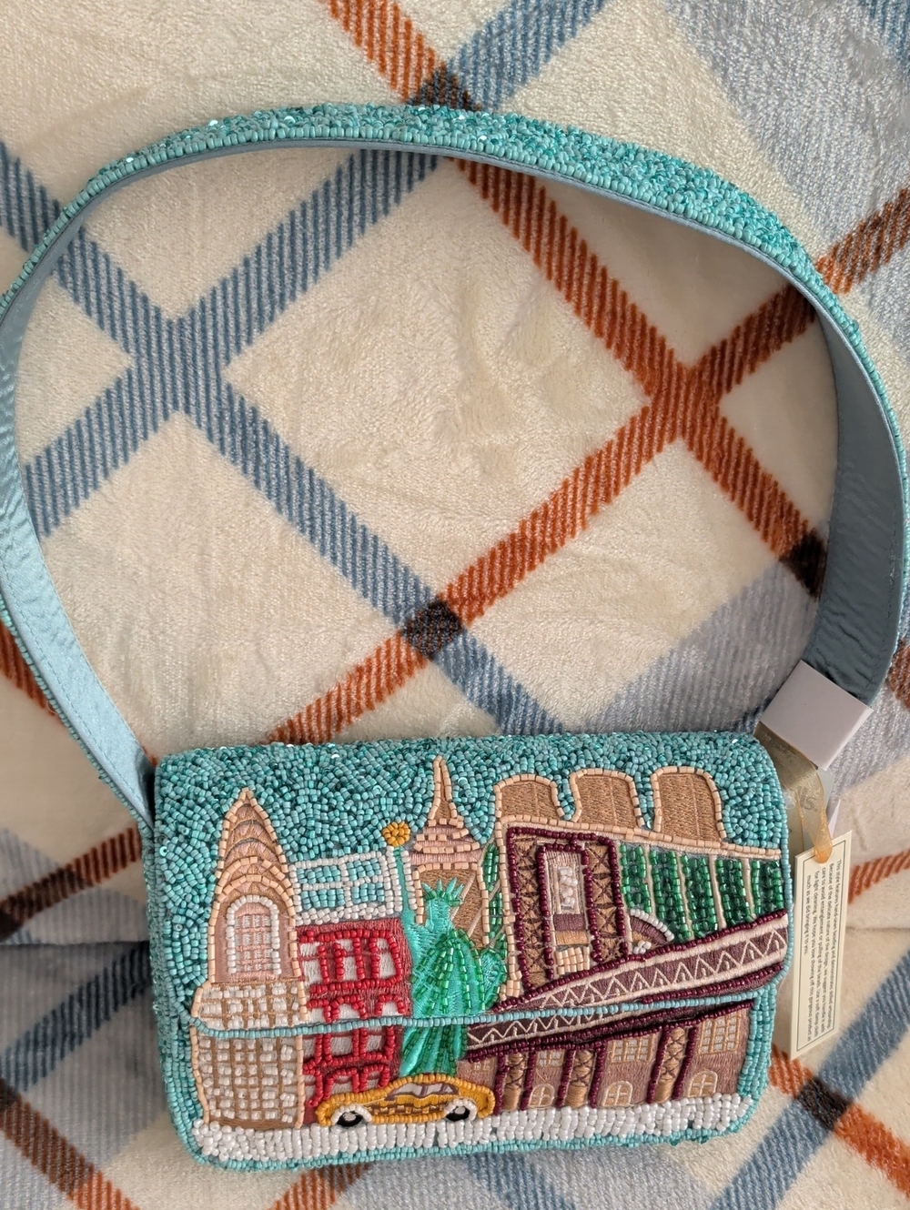Turquoise Beaded Cityscape Shoulder Bag - Women